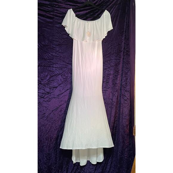 Pink Blush White Off the shoulder Maternity Dress - Picture 1 of 6